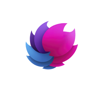 Vibrant abstract logo design featuring overlapping petals in shades of pink, purple, and blue, creating dynamic and modern appearance. petals form circular shape, suggesting motion and unity png