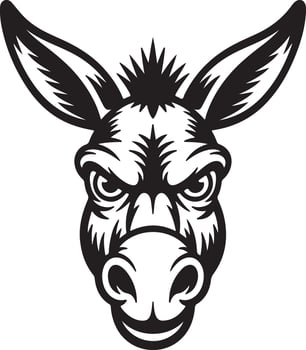 Black and White Donkey Head Silhouette Strong Angry Expression Detailed Illustration Graphic Design Element vector