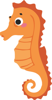 An orange seahorse with a big nose png
