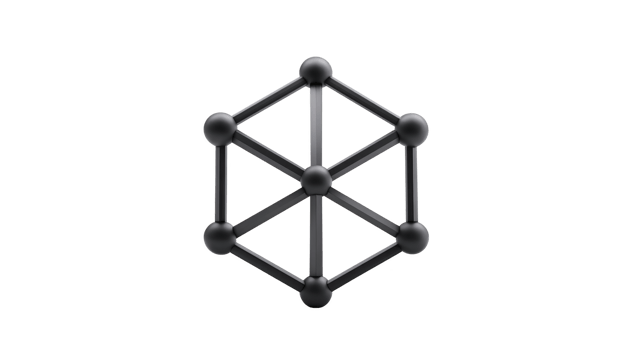 3D geometric structure featuring black wireframe cube with spherical nodes at each vertex, creating modern and abstract design. minimalist style evokes sense of balance and symmetry png