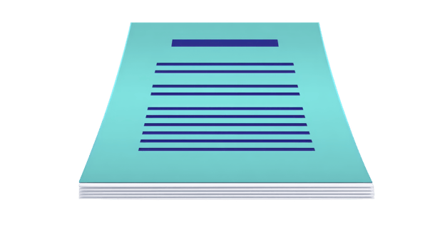 Stack of blue documents with horizontal lines and rectangular header, suggesting organized paperwork or reports. image conveys sense of order and professionalism png