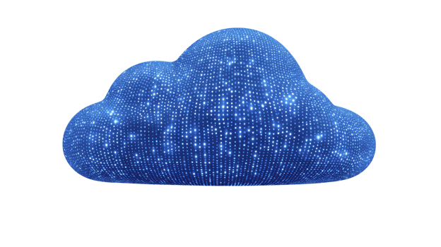 Digital cloud composed of numerous glowing blue dots, resembling starry night sky, symbolizes data storage and connectivity. cloud vibrant design evokes sense of innovation and technology png