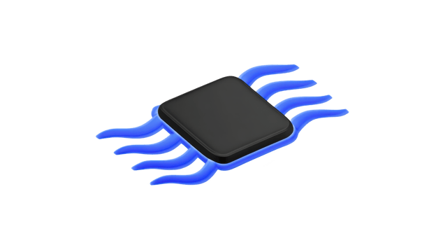 Black microchip with blue accents and abstract wave like designs symbolizes technology and innovation. sleek design suggests modernity and advanced computing png