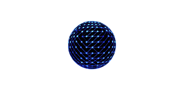 Glowing blue sphere with interconnected lines and nodes creates futuristic and technological appearance, symbolizing digital networks and innovation png
