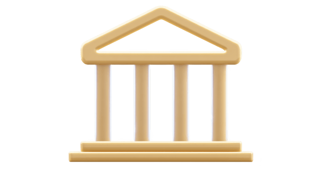 3D illustration of classical building icon with columns and triangular pediment, symbolizing architecture or institutions. design is simple and elegant, with beige color scheme png