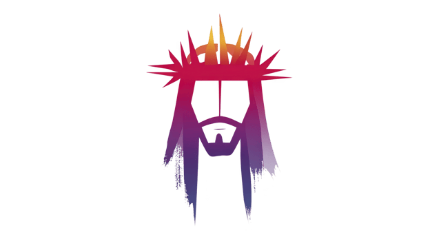 Stylized illustration of face with crown of thorns, featuring vibrant red, orange, and purple hues, conveying sense of spirituality and reflection png