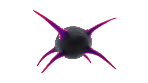 3D rendering of stylized, abstract shape with central dark sphere and vibrant pink spikes extending outward, creating dynamic and futuristic appearance png