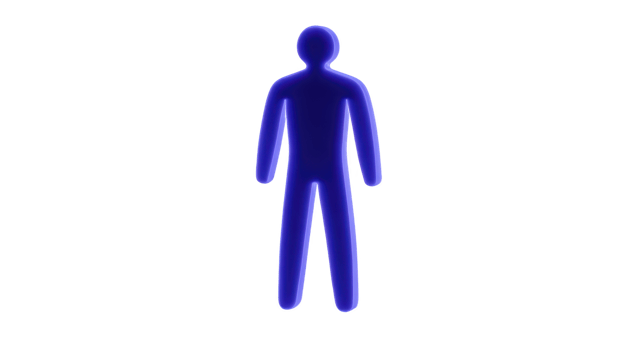 Glowing blue silhouette of person stands against transparent background, creating futuristic and abstract appearance. figure is simple and minimalistic, emphasizing vibrant color and smooth png