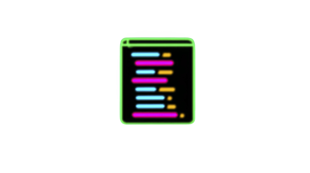 Glowing neon icon of document with colorful lines representing code, set against transparency background, conveys modern and tech savvy feel png