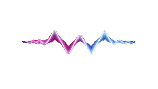 Vibrant sound wave illustration with gradient of pink to blue on transparency background, symbolizing music or audio technology. wave dynamic form conveys energy and movement png