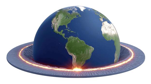 3D illustration of Earth with fiery ring around its equator, symbolizing global warming and environmental issues. image highlights planet vulnerability and urgent need for climate action png