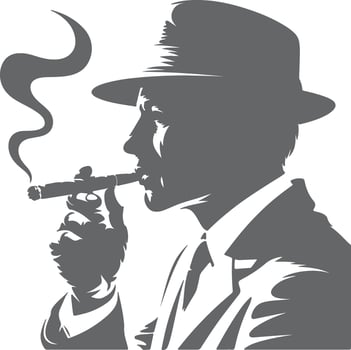 Man in hat smoking cigar with smoke silhouette vector