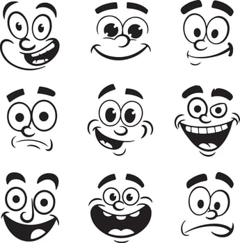 Cartoon faces with various expressions emotions happy vector