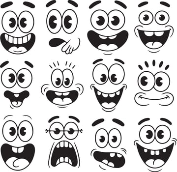 Cartoon faces expressions emotions happy surprised vector