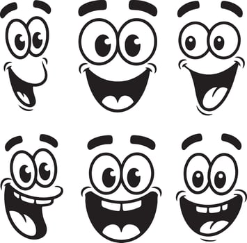 Happy cartoon faces with wide smiles and big eyes smiling laughing vector