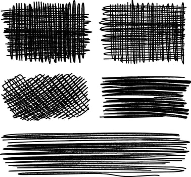 A set of hand-drawn brush strokes. Features bold grunge lines, dry brush textures, and expressive marks for banners, underlines, and overlays in creative compositions. vector