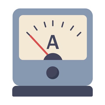 Ammeter analog current gauge icon. Electrical measurement device illustration. Ampere meter for electricity testing. vector