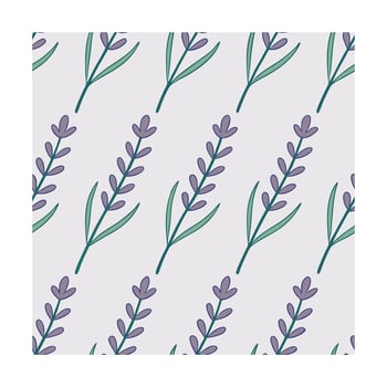 Seamless pattern lavender sprigs with purple flowers green leaves on a light gray vector