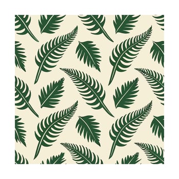 Green fern leaf Pattern on cream with repeating botanical elements leaves vector