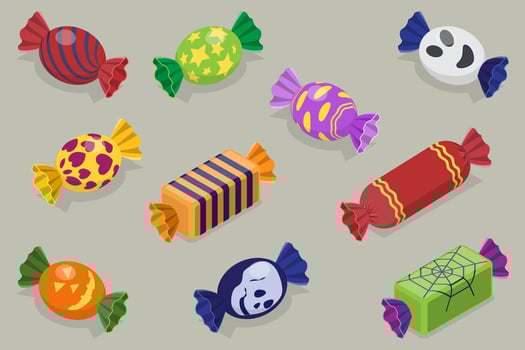 Halloween candy assortment in various shapes vector