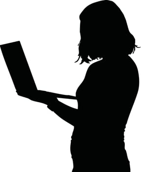 Silhouette of woman standing using laptop device technology digital communication illustration vector