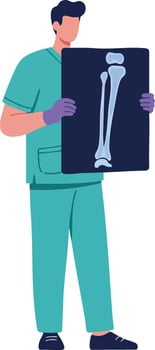 Medical professional holding X-ray image of human leg bone in hospital or clinic setting for healthcare diagnosis vector
