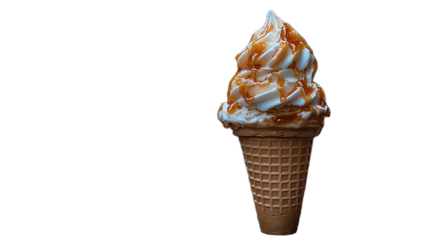 Caramel-drizzled ice cream cone png