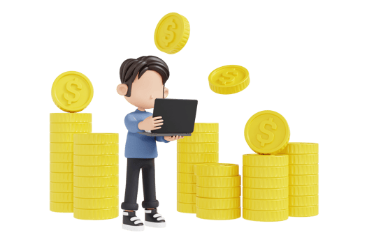 3d character growing investment on laptop png