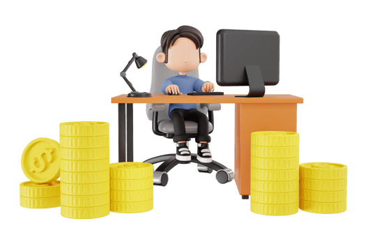 3d man making money online working from home png