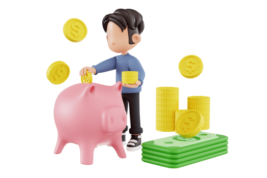 3d character saving money in piggy bank illustration png