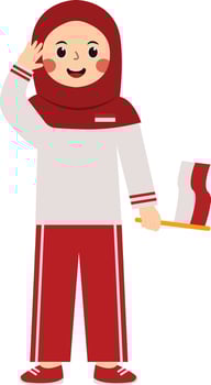 Woman Hijab Holding Flag Indonesian in Cartoon Concept. vector