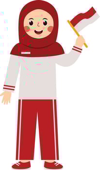 Woman Hijab Holding Flag Indonesian. Illustration with Cartoon Design vector