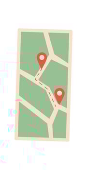 Digital navigation map on smartphone. User application utilized for map and route search. Interactive layout assists user in finding locations, technology concept for online navigation, flat format vector