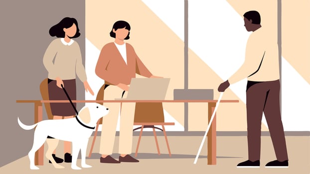 Guide dog assisting a blind individual vector
