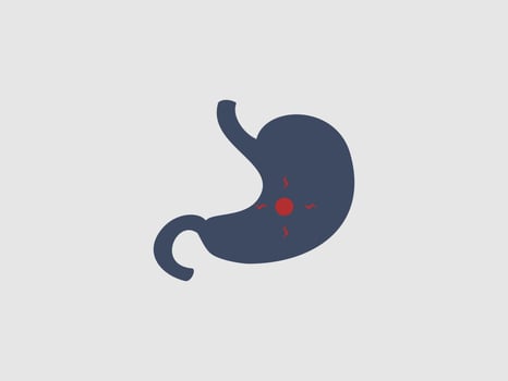 a human stomach in dark blue with a red vector
