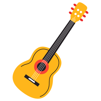 2D acoustic guitar design in bright yellow, featuring playful and simple style, great for kids' music content or fun graphics. png