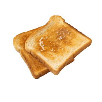 Two slices of golden brown toast sprinkled with coarse salt isolated on transparent background png