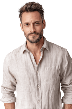 Stylish man showcases natural elegance in a contemporary linen shirt against a transparent backdrop png