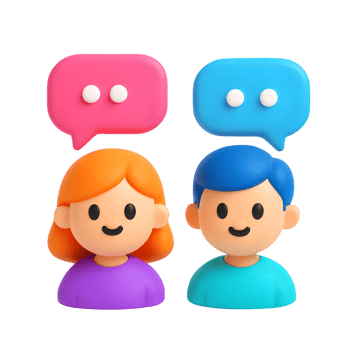 Cute cartoon characters with speech bubbles for conversation png