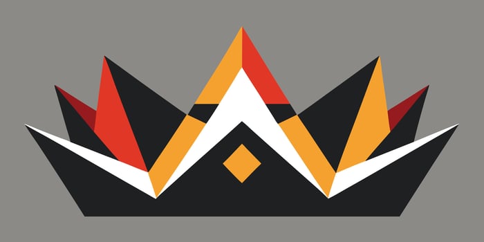 Geometric crown with jagged edges in orange red colors on gray abstract shapes vector