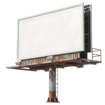 An old billboard stands isolated on transparent background png