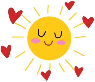 A cartoon sun with hearts around it png