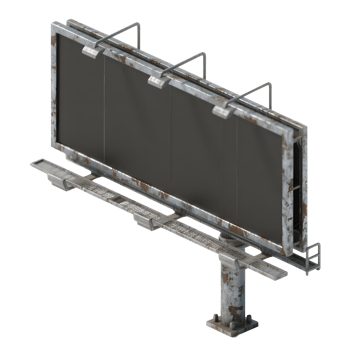 An old, rusty billboard stands isolated on transparent background png