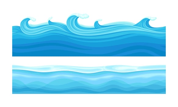 Ocean or sea water waves horizontal seamless background with ice and curved waves illustration vector