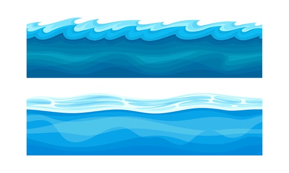 Set of ocean or sea water waves with ice set. Horizontal seamless background illustration vector