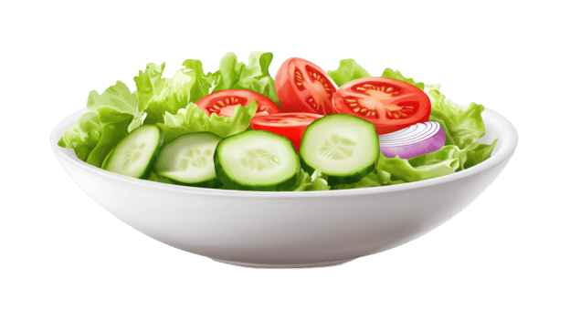 A bowl of salad with cucumbers, tomatoes and onions png