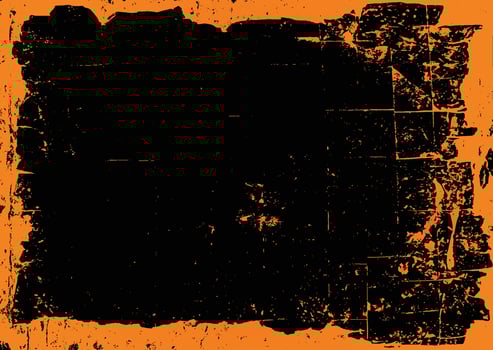 Halloween black grunge banner background, orange border vector