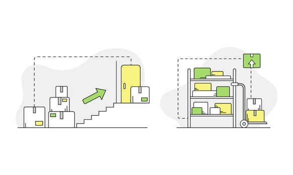 Apartment move set. Transportation and logistics service linear illustration vector