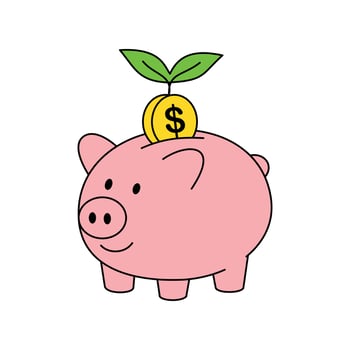 Piggy Bank with Growing Plant and Money Coin vector