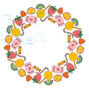 Round frame of candy, caramel and jellybean vector
